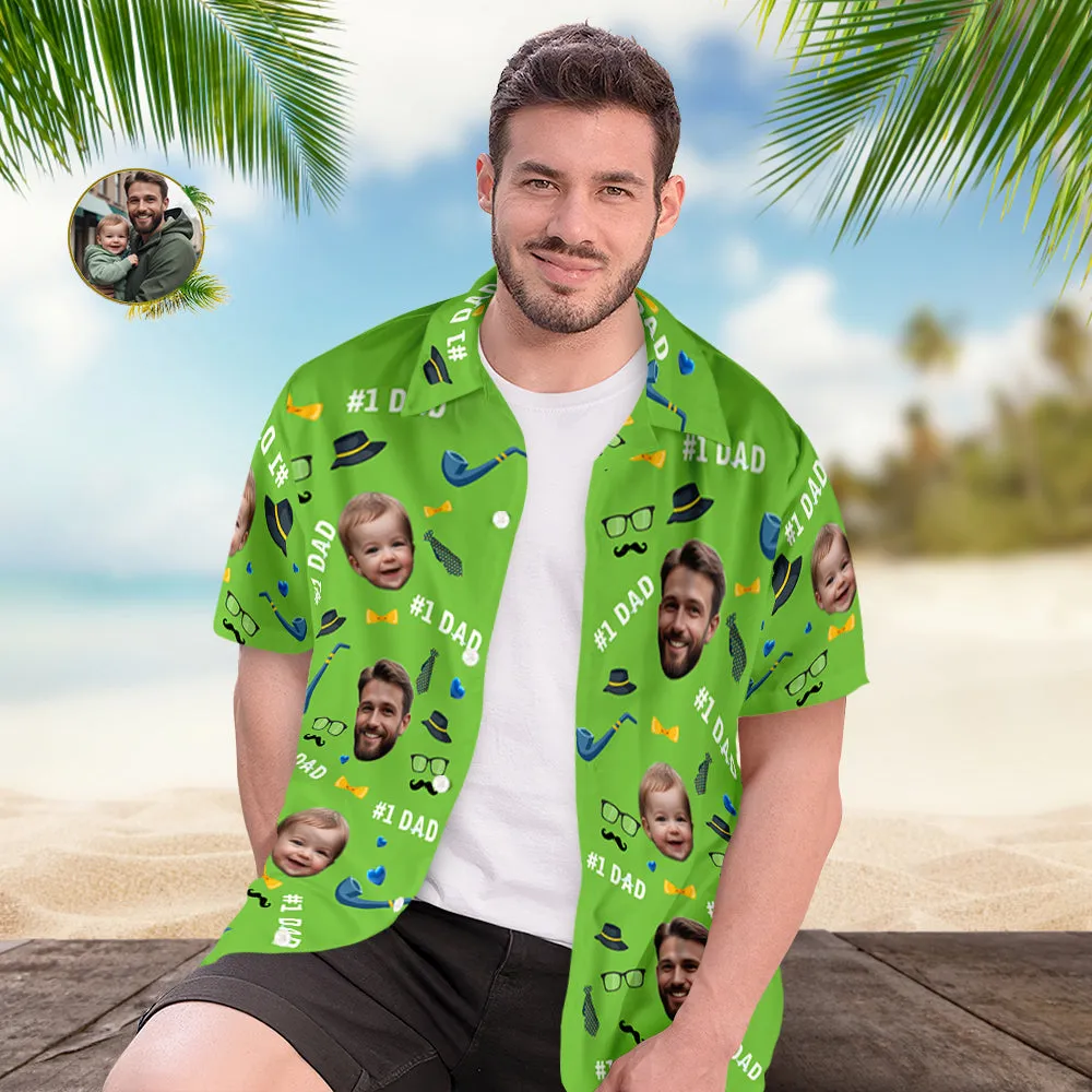 Father Custom Face With Exotic Tiki Pattern Personalised Photo Hawaiian Shirt