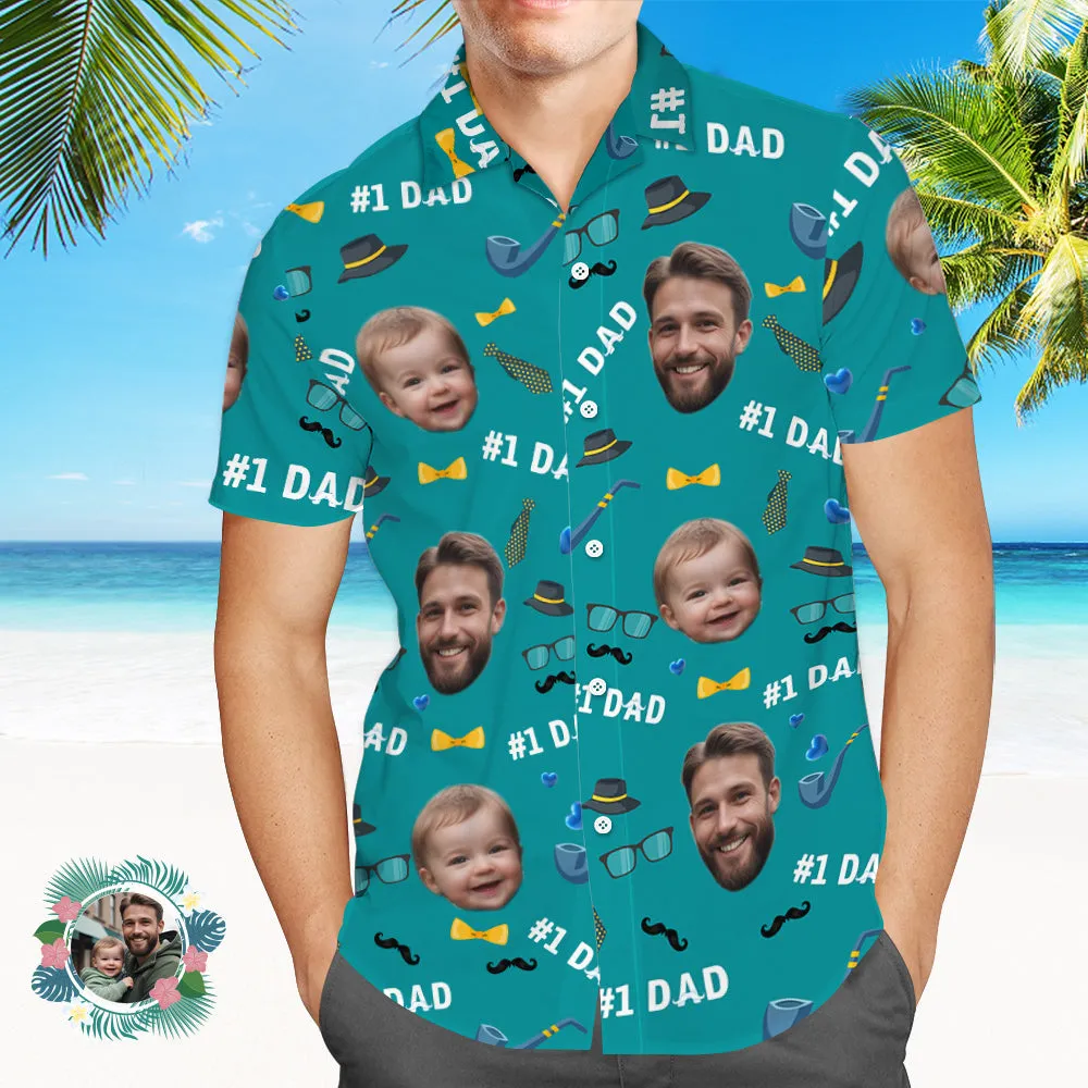Father Custom Face With Exotic Tiki Pattern Personalised Photo Hawaiian Shirt