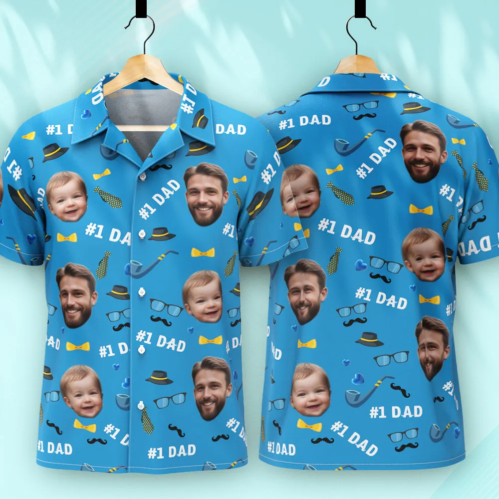 Father Custom Face With Exotic Tiki Pattern Personalised Photo Hawaiian Shirt