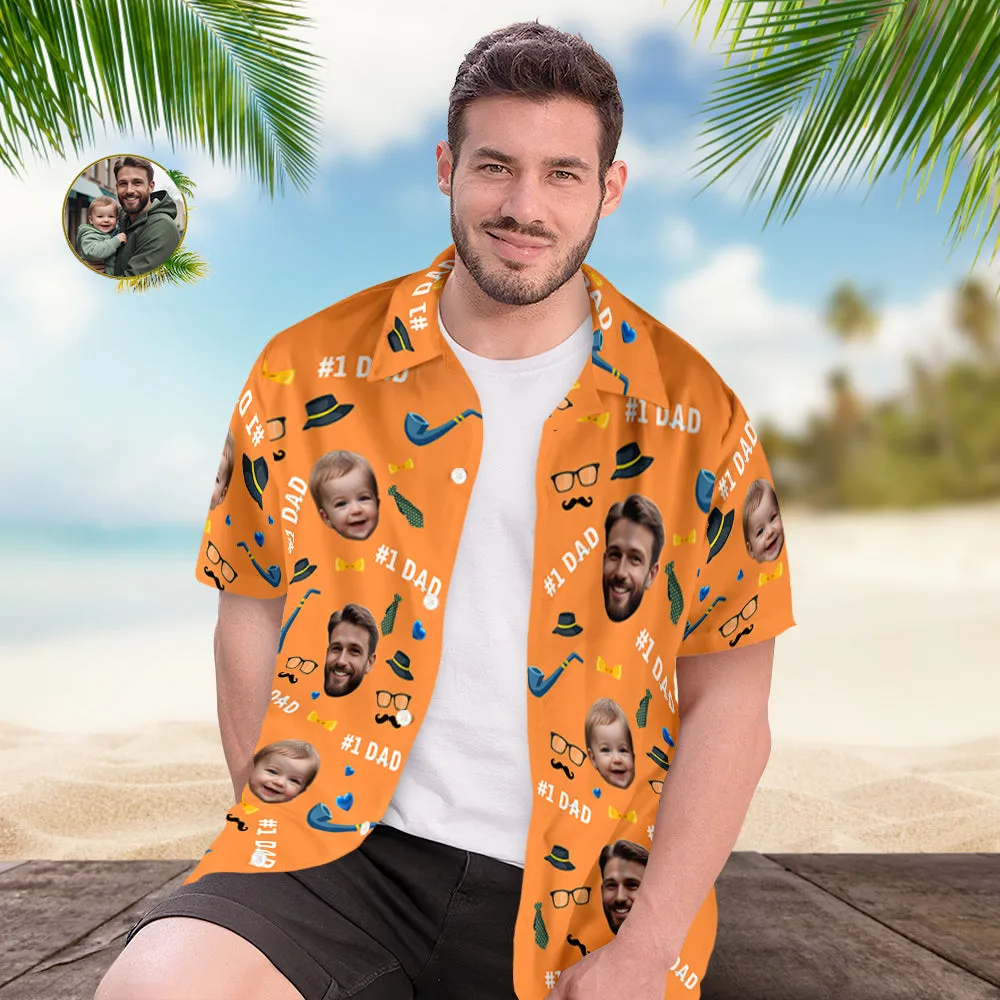 Father Custom Face With Exotic Tiki Pattern Personalised Photo Hawaiian Shirt