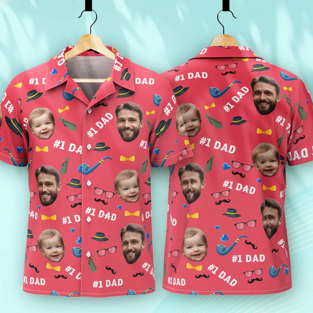 Father Custom Face With Exotic Tiki Pattern Personalised Photo Hawaiian Shirt