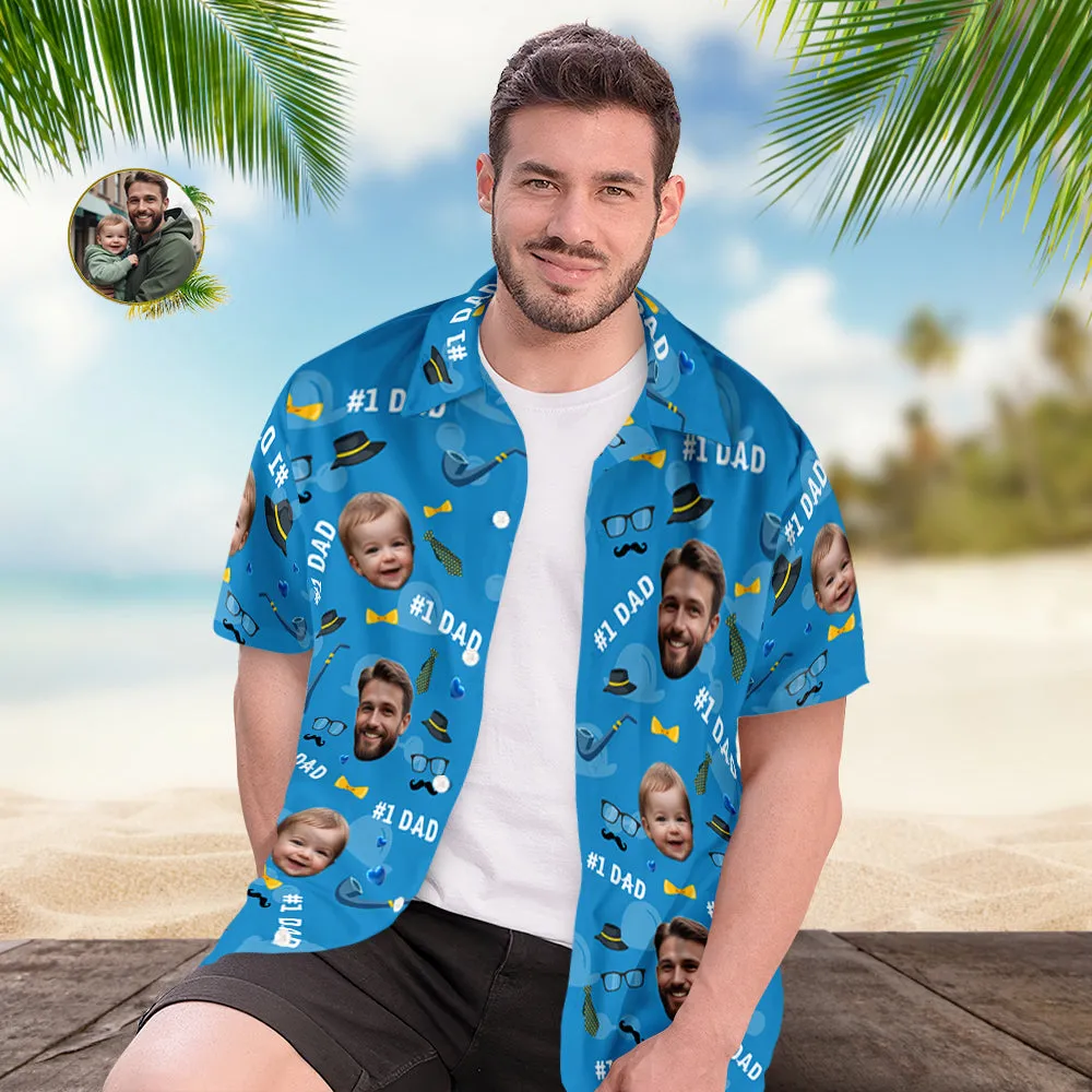Father Custom Face With Exotic Tiki Pattern Personalised Photo Hawaiian Shirt