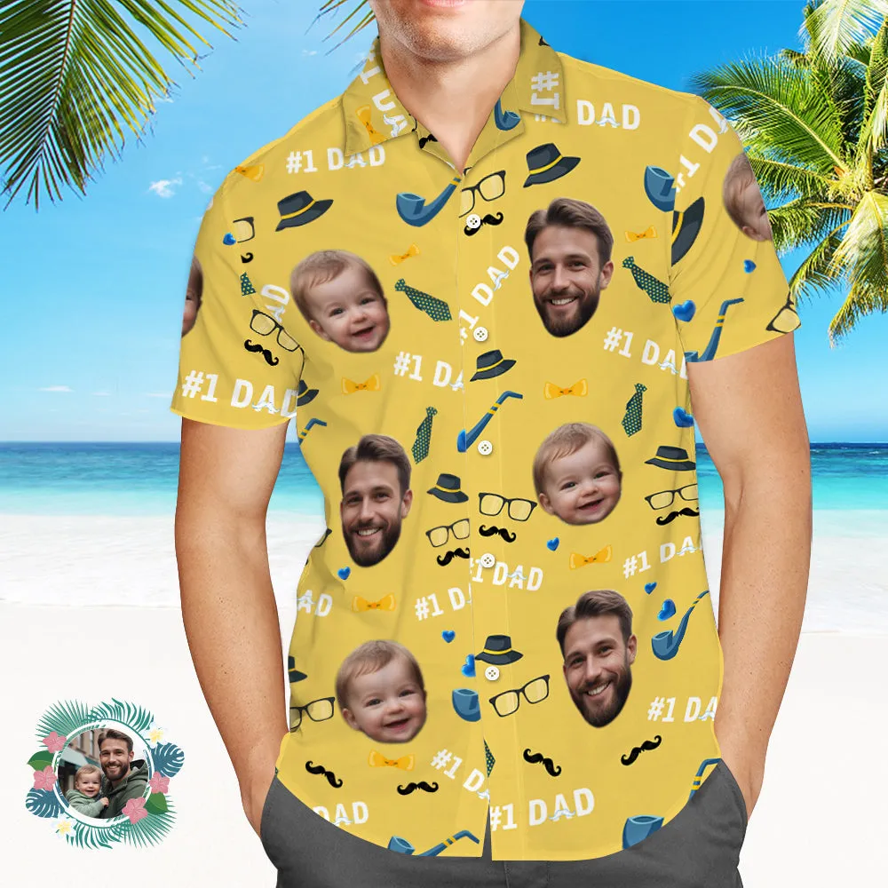 Father Custom Face With Exotic Tiki Pattern Personalised Photo Hawaiian Shirt