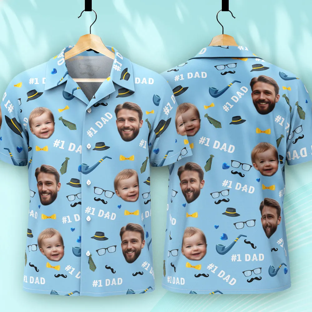Father Custom Face With Exotic Tiki Pattern Personalised Photo Hawaiian Shirt