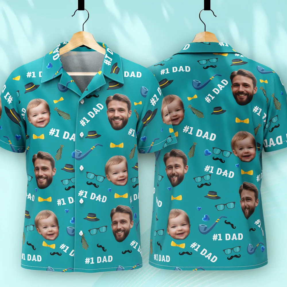 Father Custom Face With Exotic Tiki Pattern Personalised Photo Hawaiian Shirt