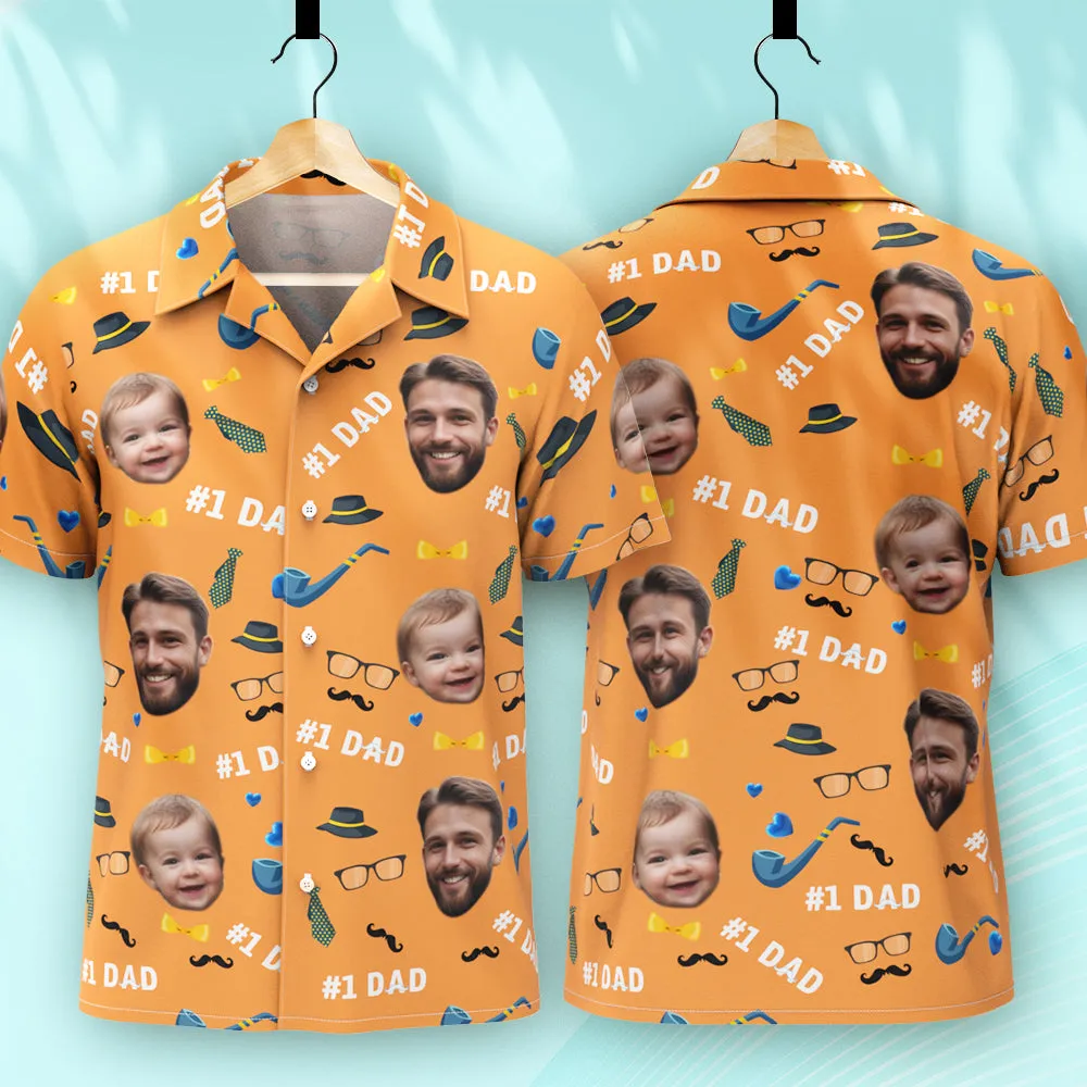 Father Custom Face With Exotic Tiki Pattern Personalised Photo Hawaiian Shirt
