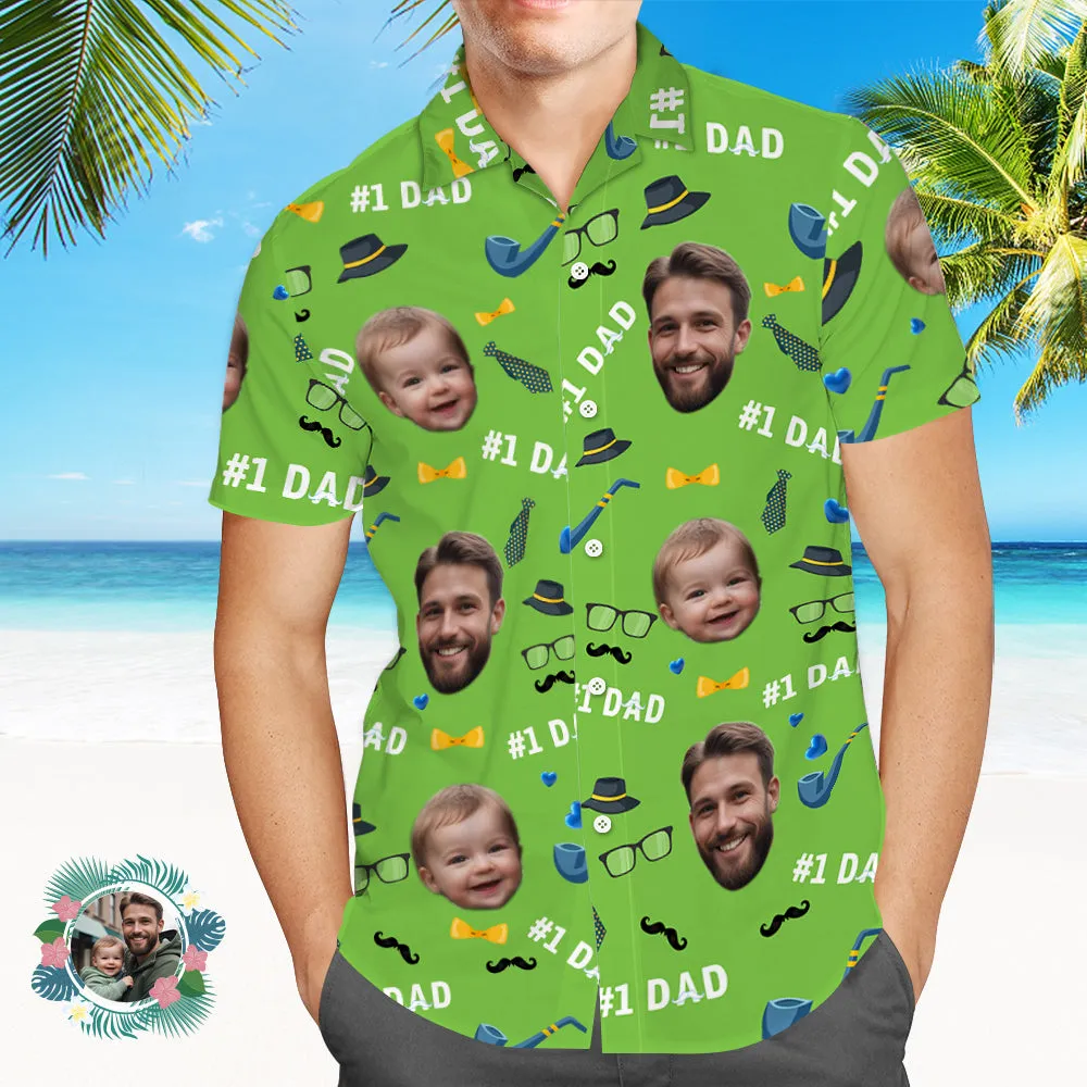Father Custom Face With Exotic Tiki Pattern Personalised Photo Hawaiian Shirt