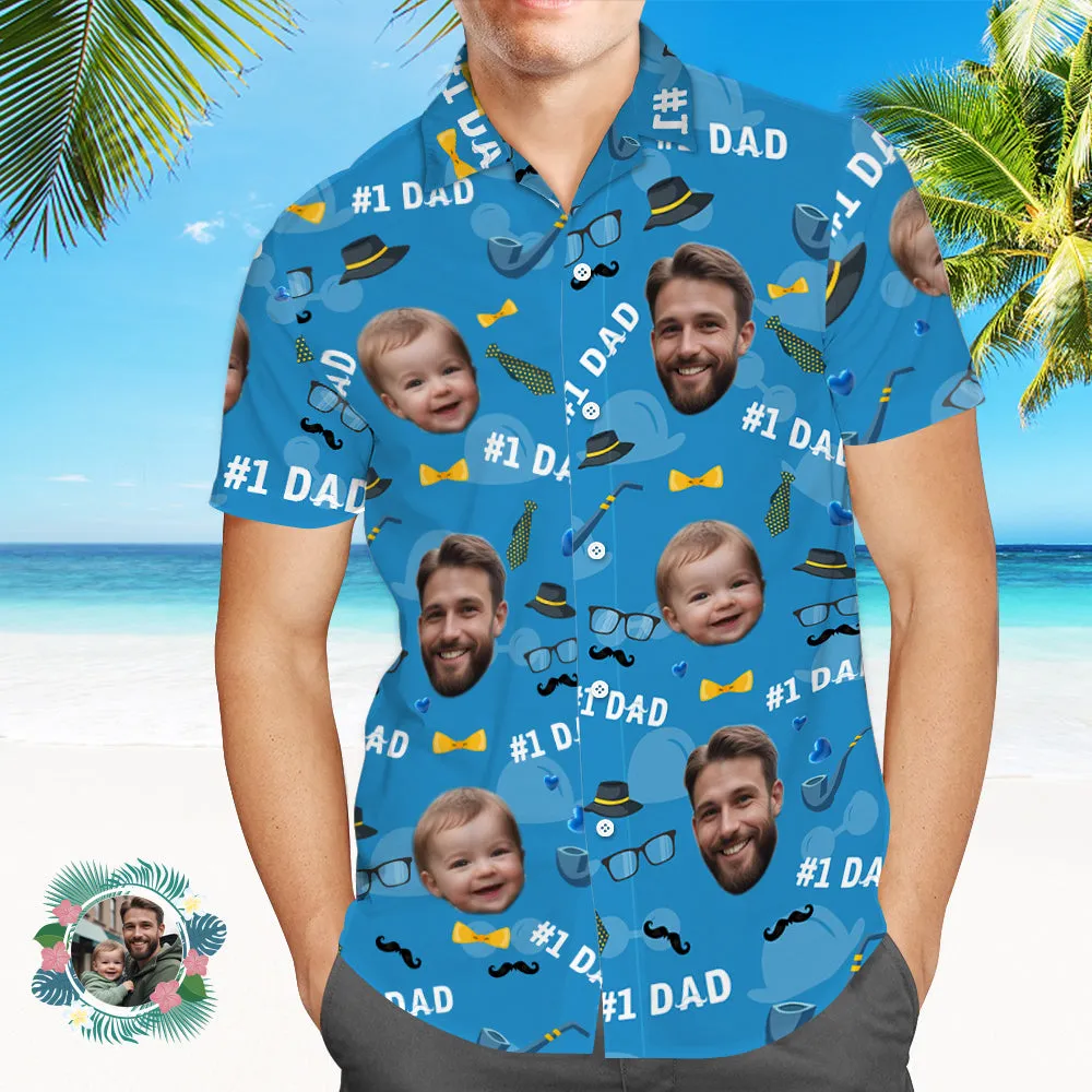 Father Custom Face With Exotic Tiki Pattern Personalised Photo Hawaiian Shirt
