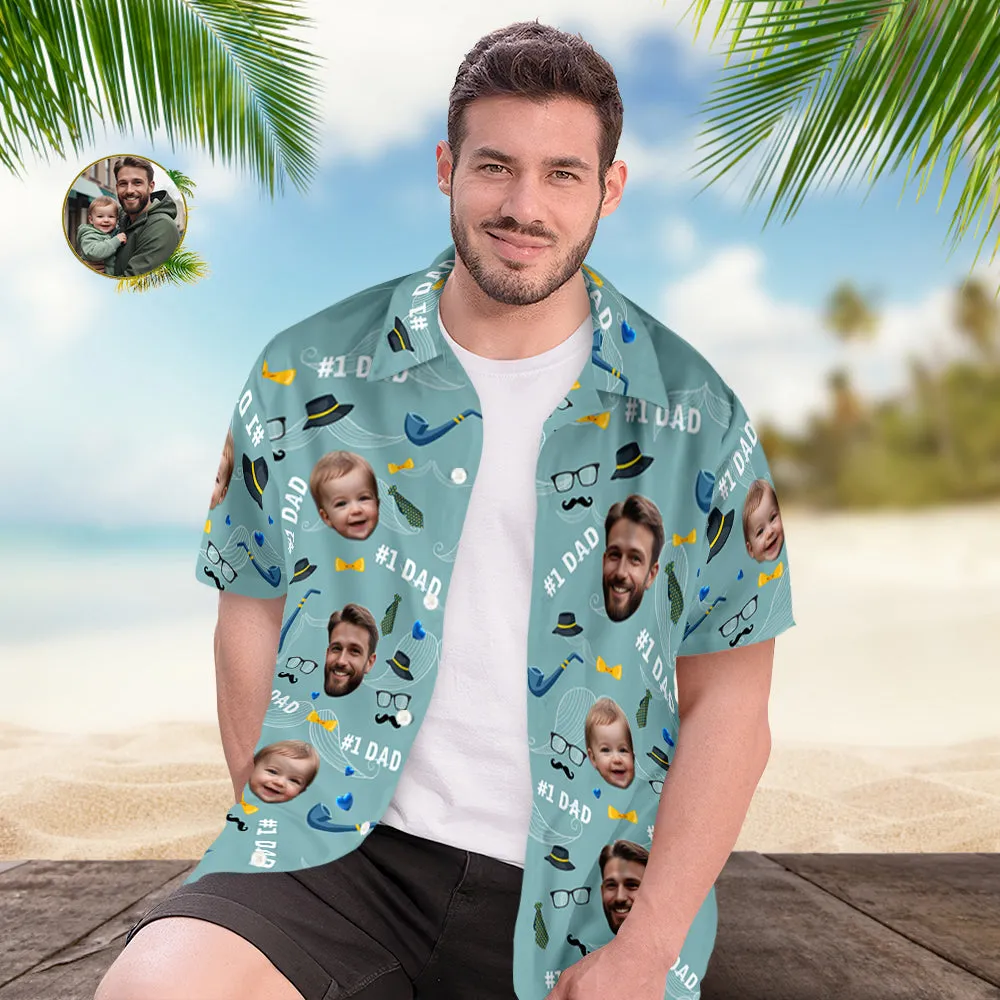 Father Custom Face With Exotic Tiki Pattern Personalised Photo Hawaiian Shirt