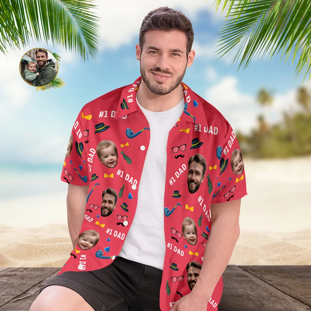 Father Custom Face With Exotic Tiki Pattern Personalised Photo Hawaiian Shirt