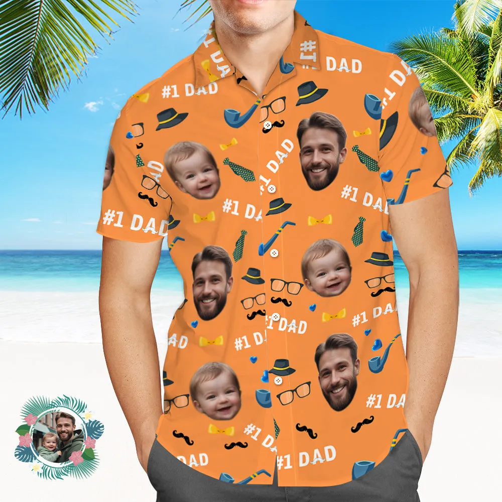 Father Custom Face With Exotic Tiki Pattern Personalised Photo Hawaiian Shirt