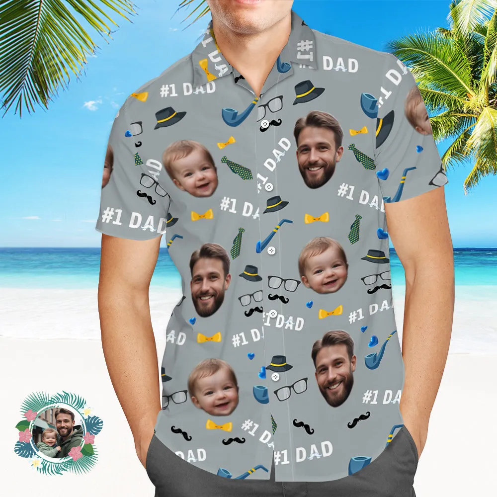 Father Custom Face With Exotic Tiki Pattern Personalised Photo Hawaiian Shirt