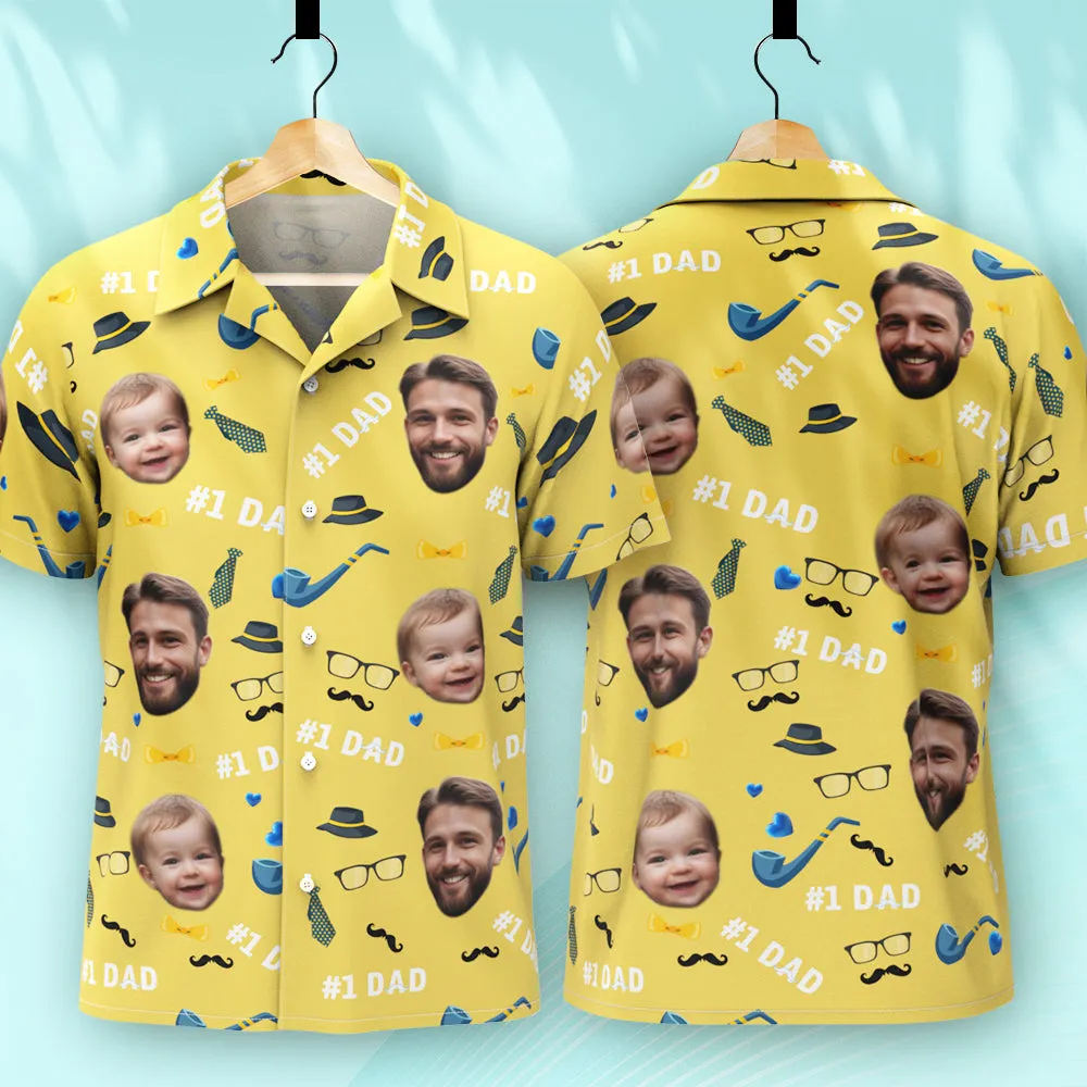 Father Custom Face With Exotic Tiki Pattern Personalised Photo Hawaiian Shirt