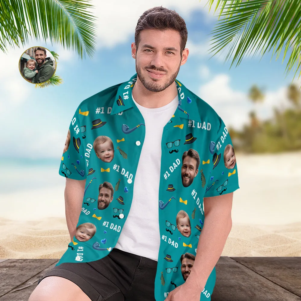 Father Custom Face With Exotic Tiki Pattern Personalised Photo Hawaiian Shirt