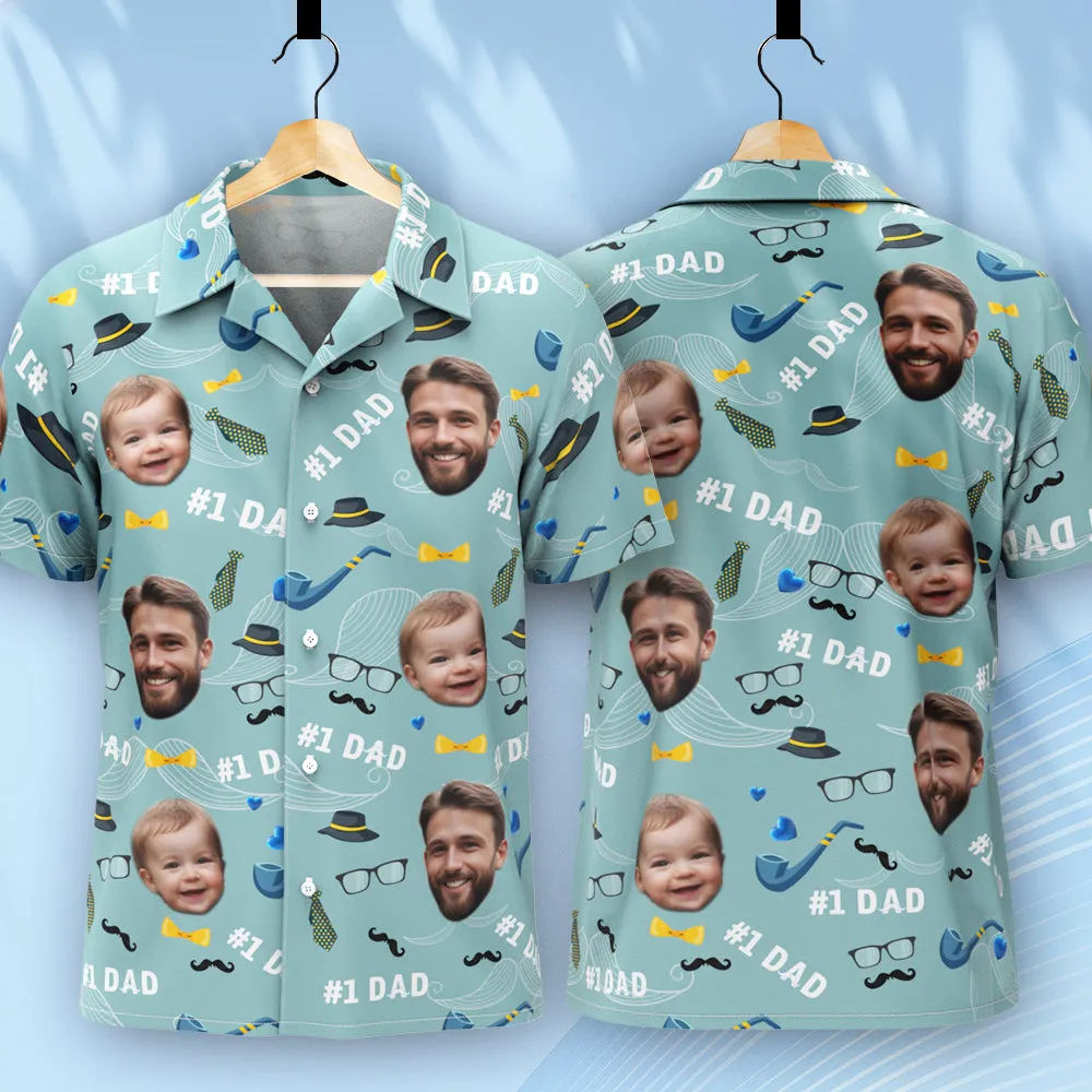Father Custom Face With Exotic Tiki Pattern Personalised Photo Hawaiian Shirt
