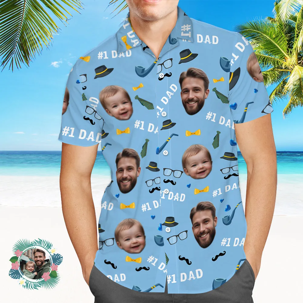 Father Custom Face With Exotic Tiki Pattern Personalised Photo Hawaiian Shirt