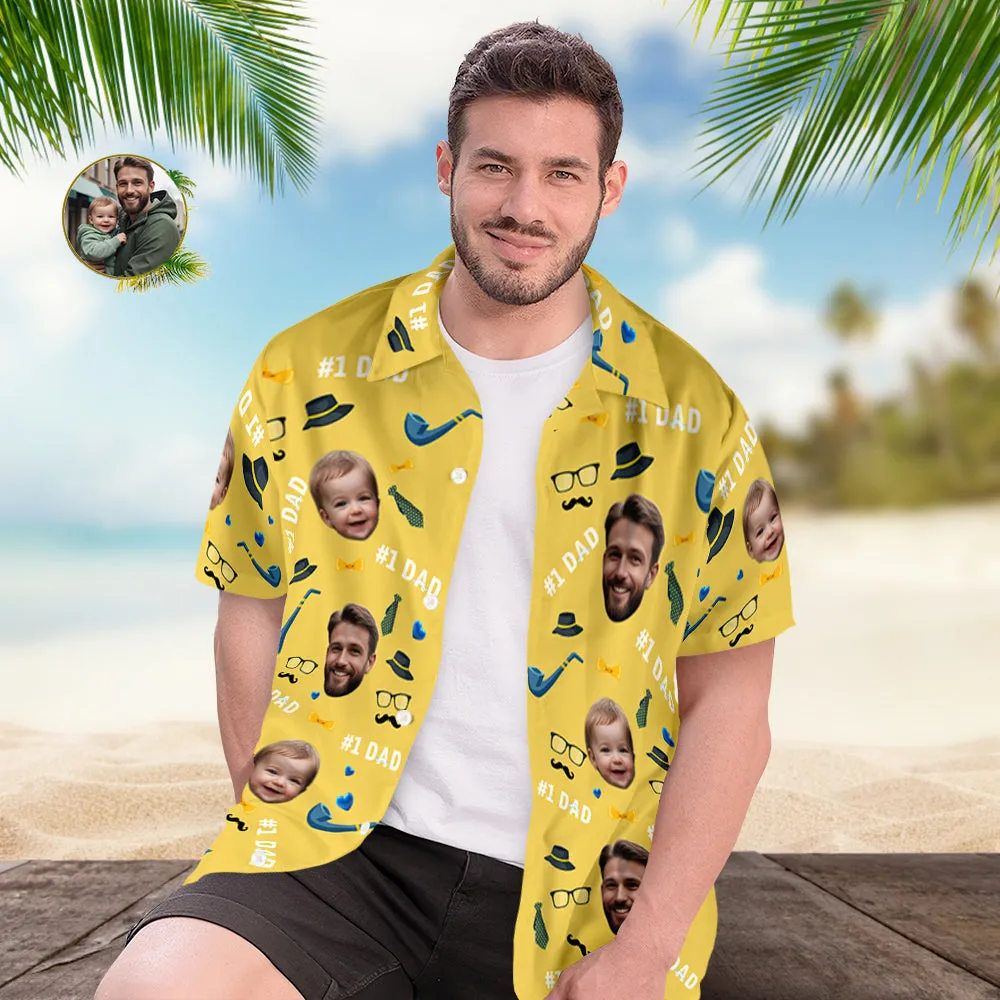 Father Custom Face With Exotic Tiki Pattern Personalised Photo Hawaiian Shirt