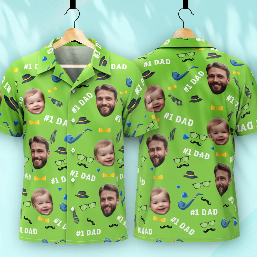 Father Custom Face With Exotic Tiki Pattern Personalised Photo Hawaiian Shirt