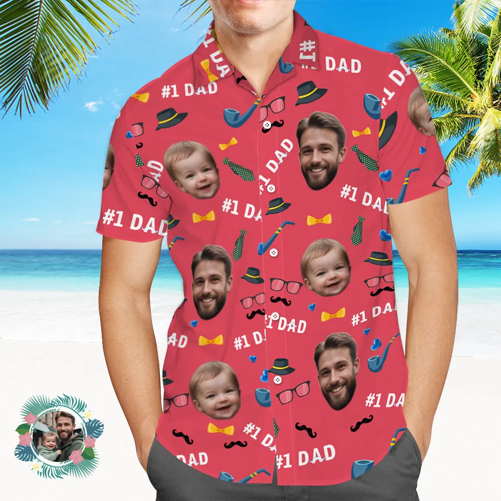 Father Custom Face With Exotic Tiki Pattern Personalised Photo Hawaiian Shirt