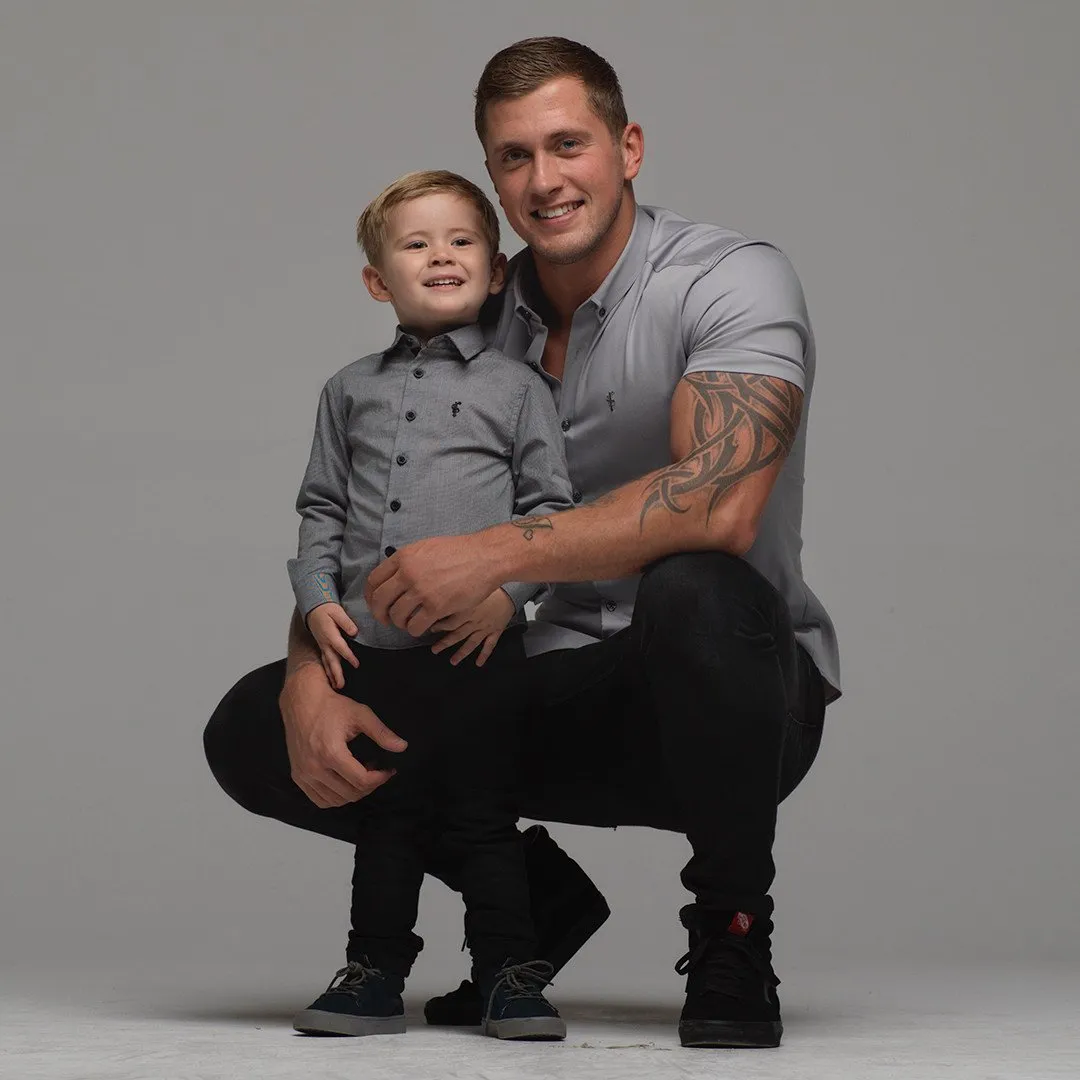 Father Sons Boys Grey & Black Gingham Contrast  - FSB013