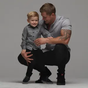 Father Sons Boys Grey & Black Gingham Contrast  - FSB013