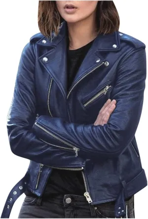 Faux Leather Jacket for Women, Moto Biker Motocycle Coat Lightweight Blazer Fashion Cropped Bomber Jackets Outerwear