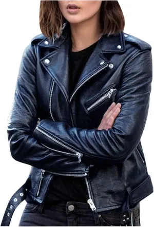 Faux Leather Jacket for Women, Moto Biker Motocycle Coat Lightweight Blazer Fashion Cropped Bomber Jackets Outerwear