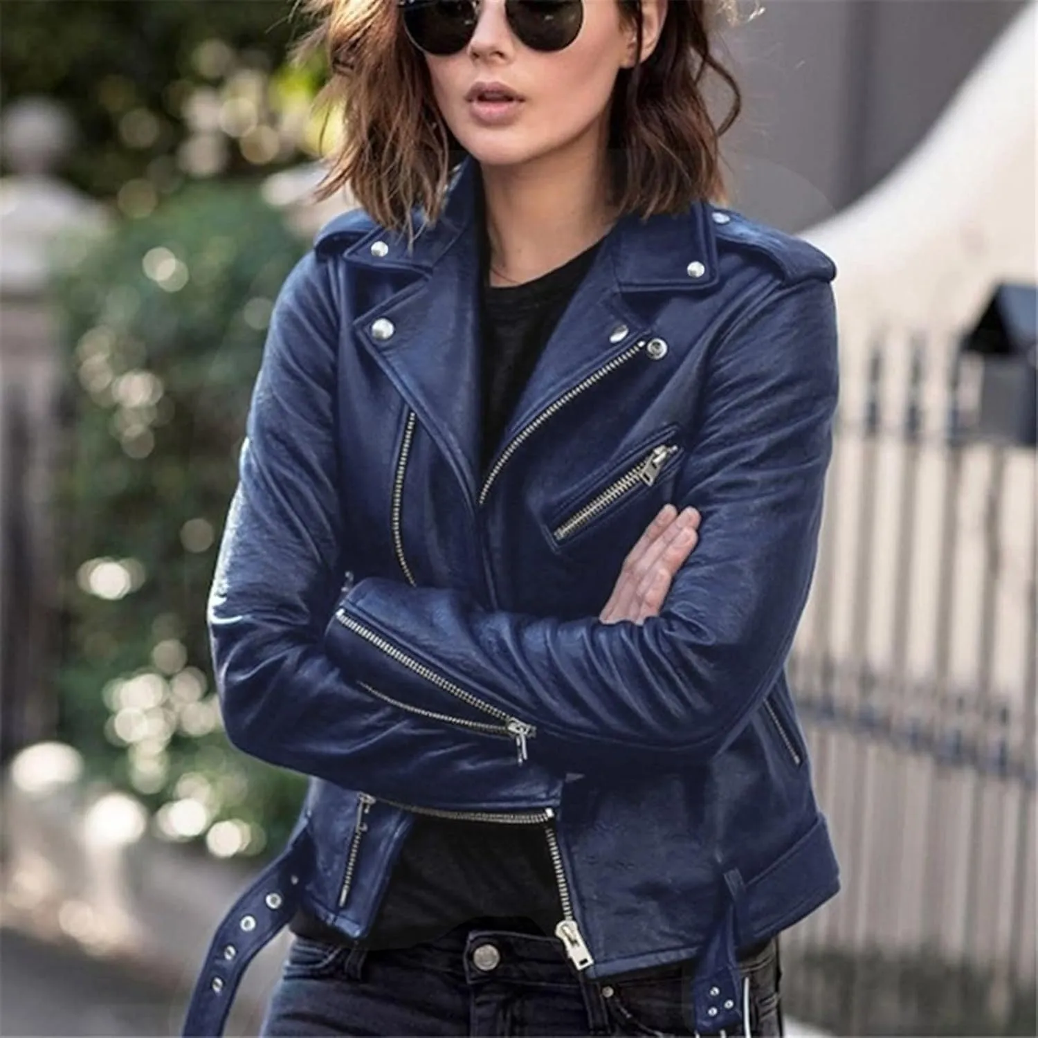 Faux Leather Jacket for Women, Moto Biker Motocycle Coat Lightweight Blazer Fashion Cropped Bomber Jackets Outerwear