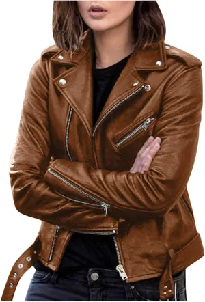 Faux Leather Jacket for Women, Moto Biker Motocycle Coat Lightweight Blazer Fashion Cropped Bomber Jackets Outerwear