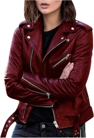 Faux Leather Jacket for Women, Moto Biker Motocycle Coat Lightweight Blazer Fashion Cropped Bomber Jackets Outerwear