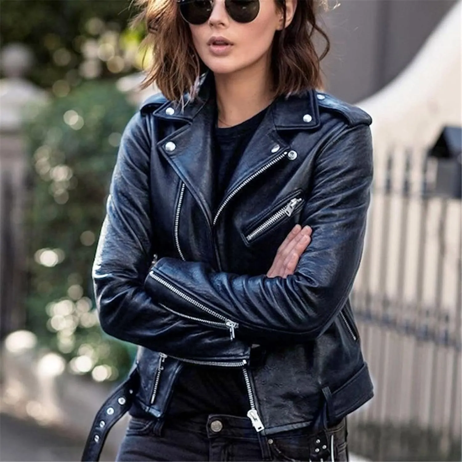 Faux Leather Jacket for Women, Moto Biker Motocycle Coat Lightweight Blazer Fashion Cropped Bomber Jackets Outerwear