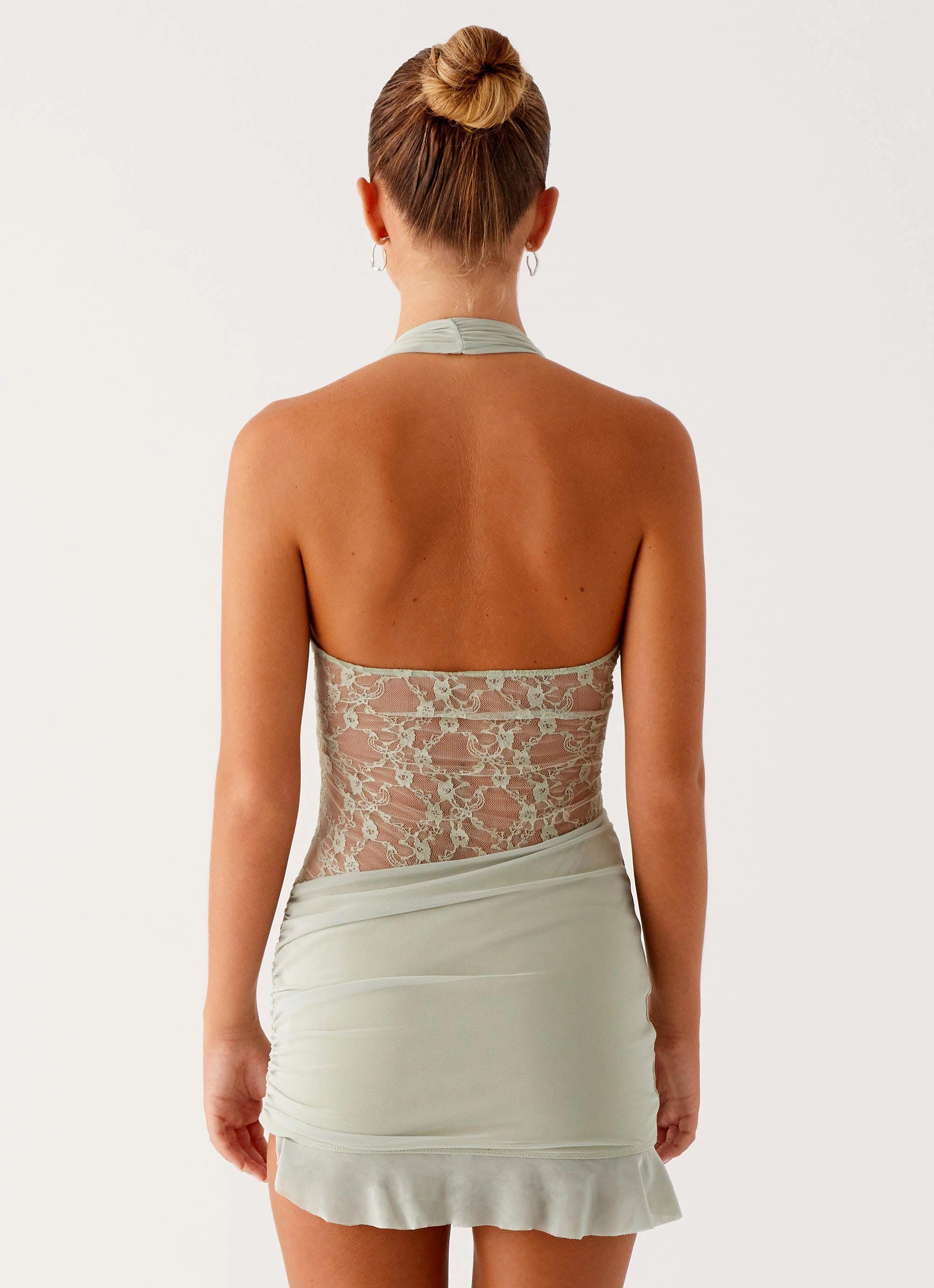 Subtle Stitch Interchangeable-Detail Tate Mesh Mini Dress - Sage