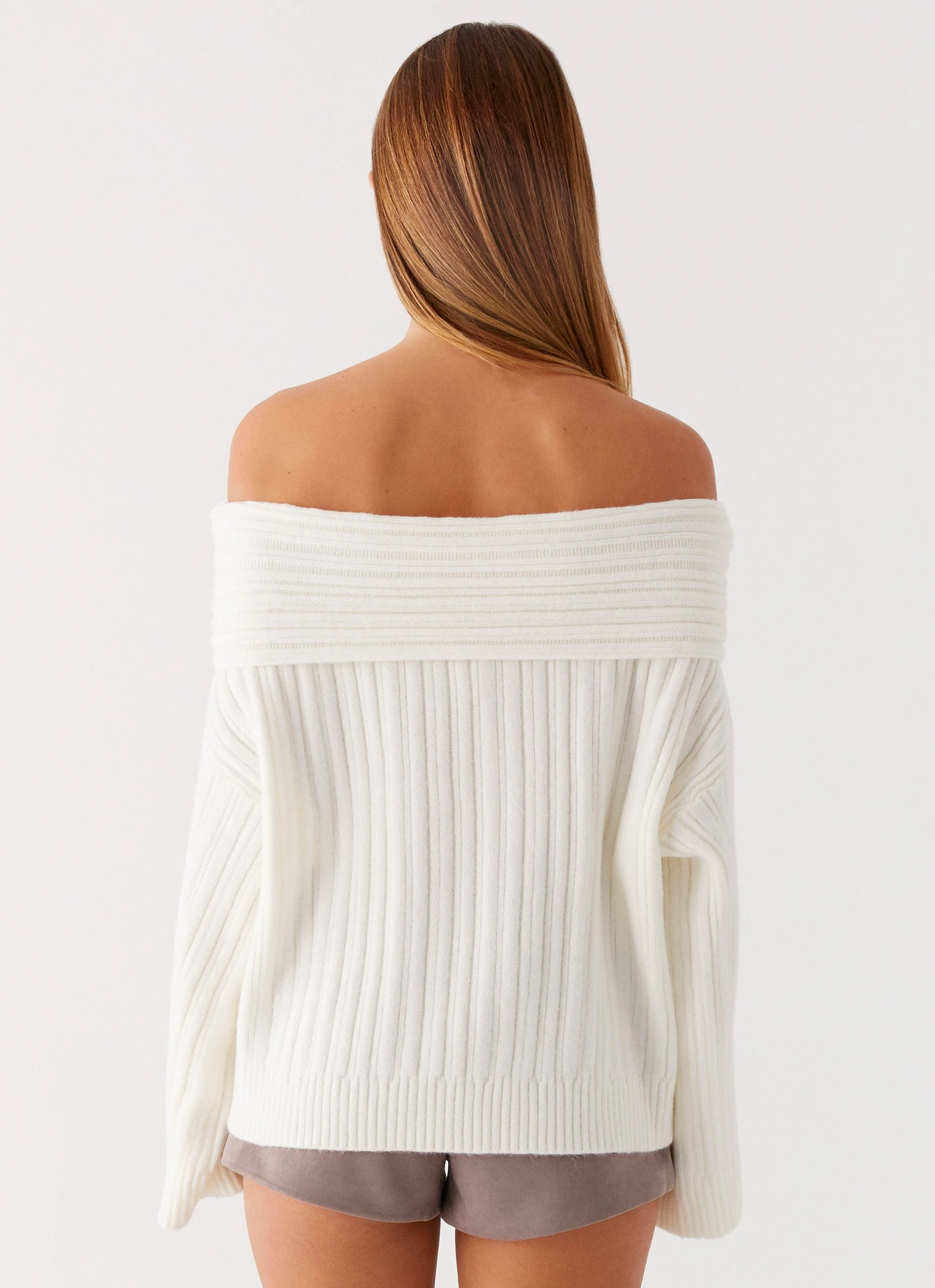 Federica Off Shoulder Knit - White Silicone Print Detail