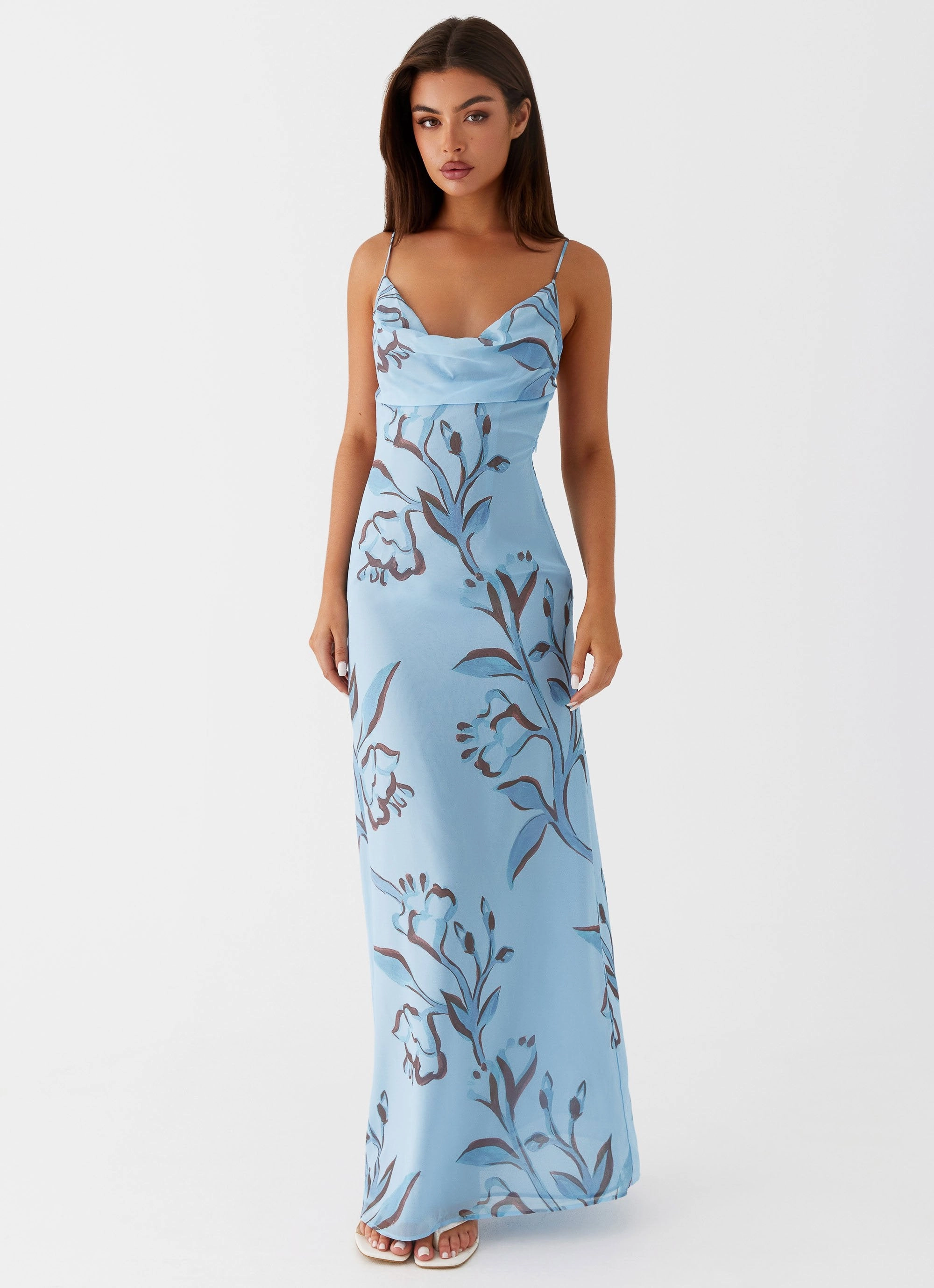 Felicia Daisy Maxi Dress - Blue Floral Structured Fit