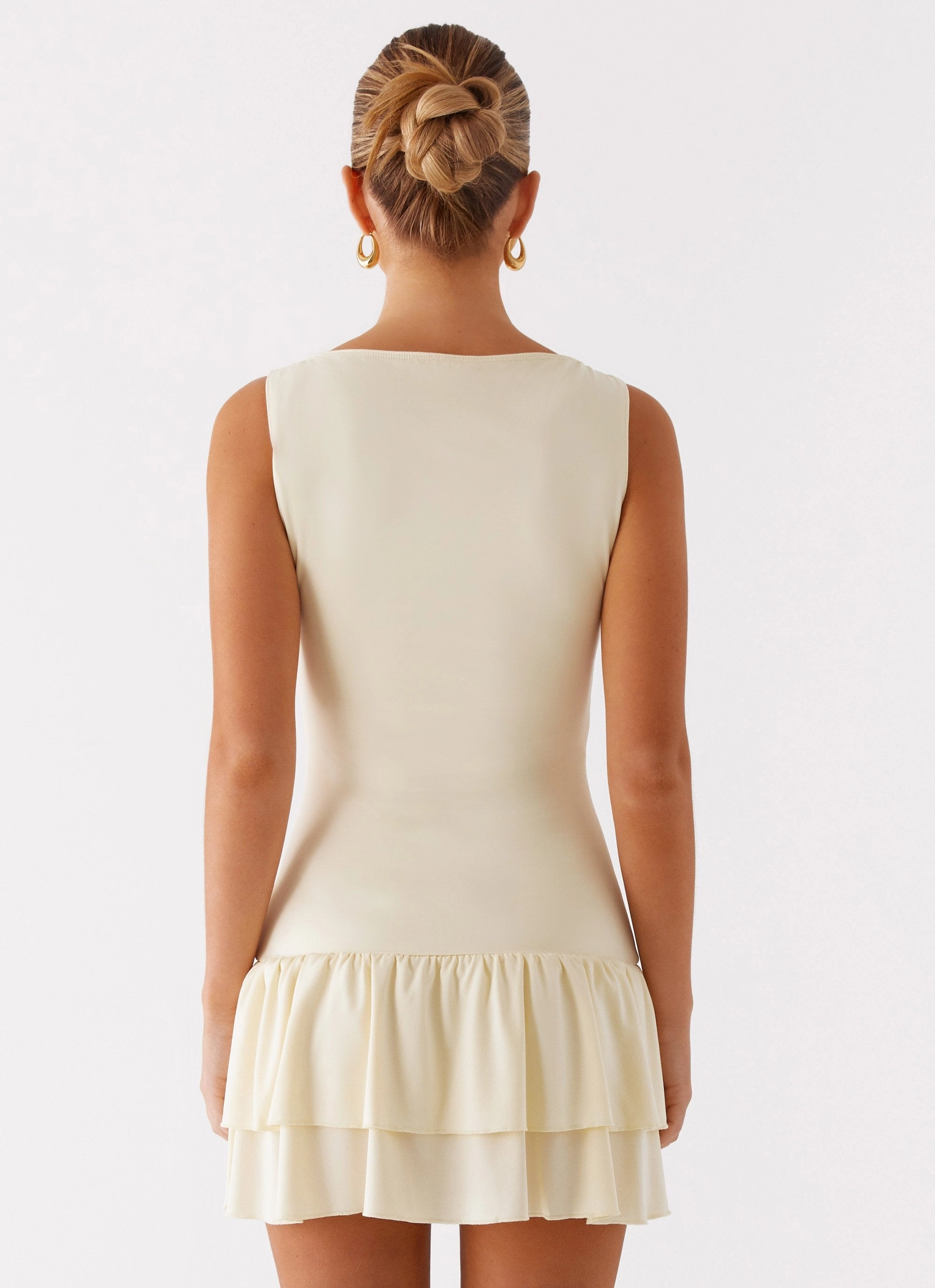 Rhiannon Frill Mini Dress - Yellow Linen Chic Vintage-Inspired