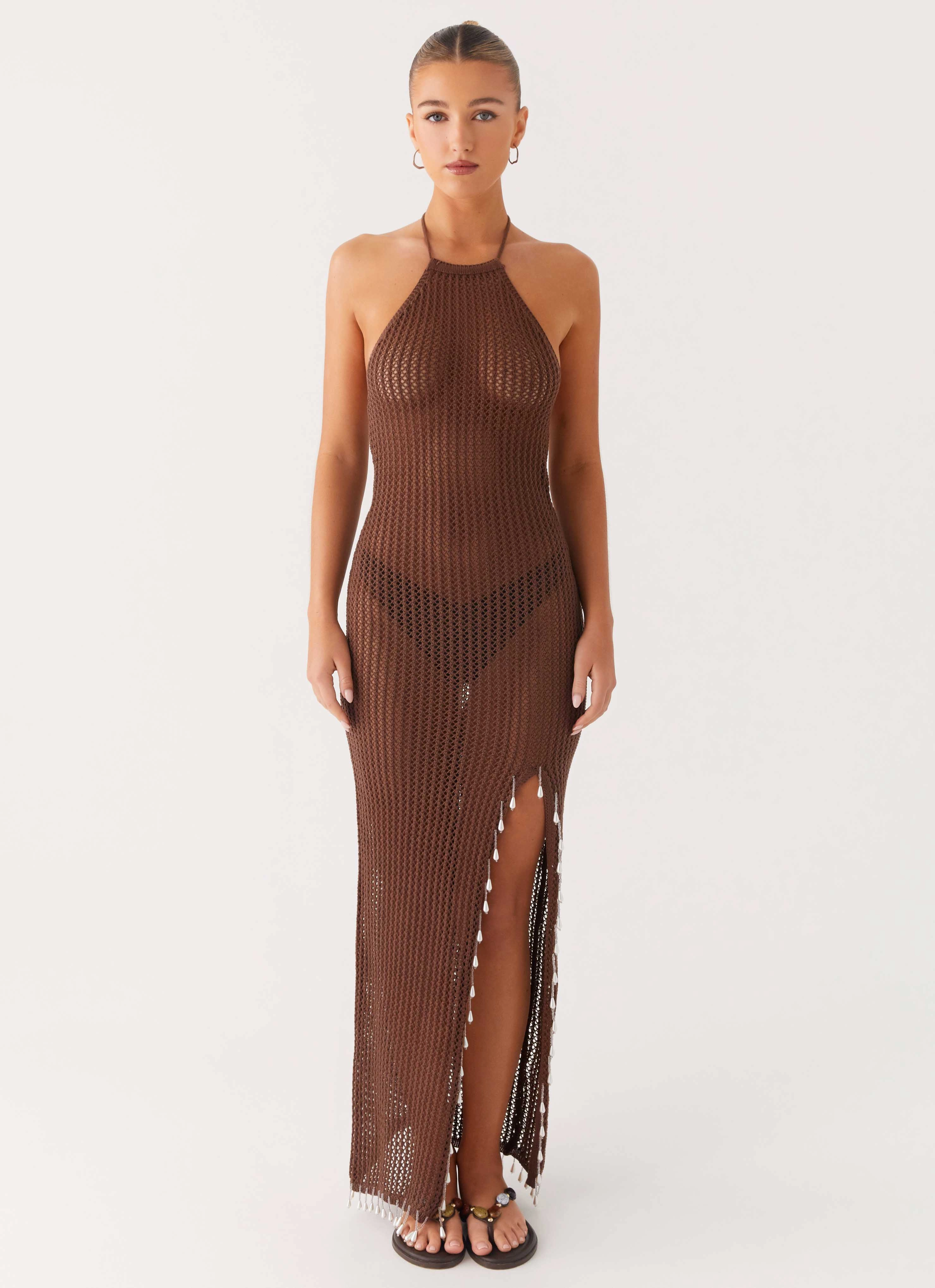 New Spirit Blush Glow Fennella Beaded Maxi Dress - Chocolate