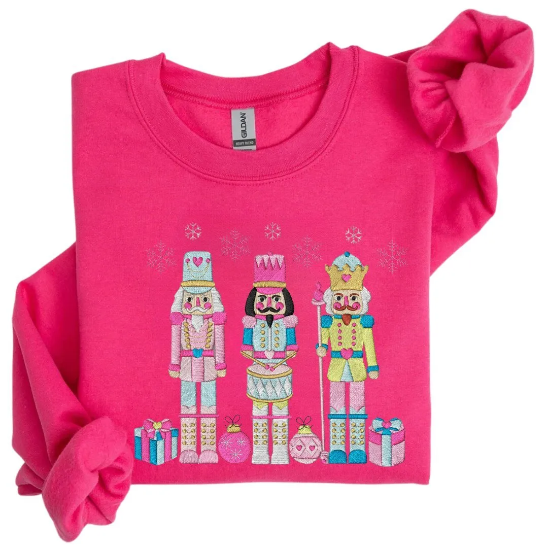 Festive Trio Embroidered Nutcracker Christmas Sweatshirt