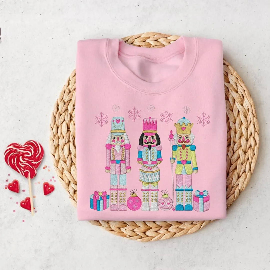 Festive Trio Embroidered Nutcracker Christmas Sweatshirt
