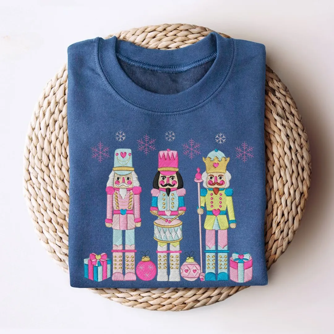Festive Trio Embroidered Nutcracker Christmas Sweatshirt