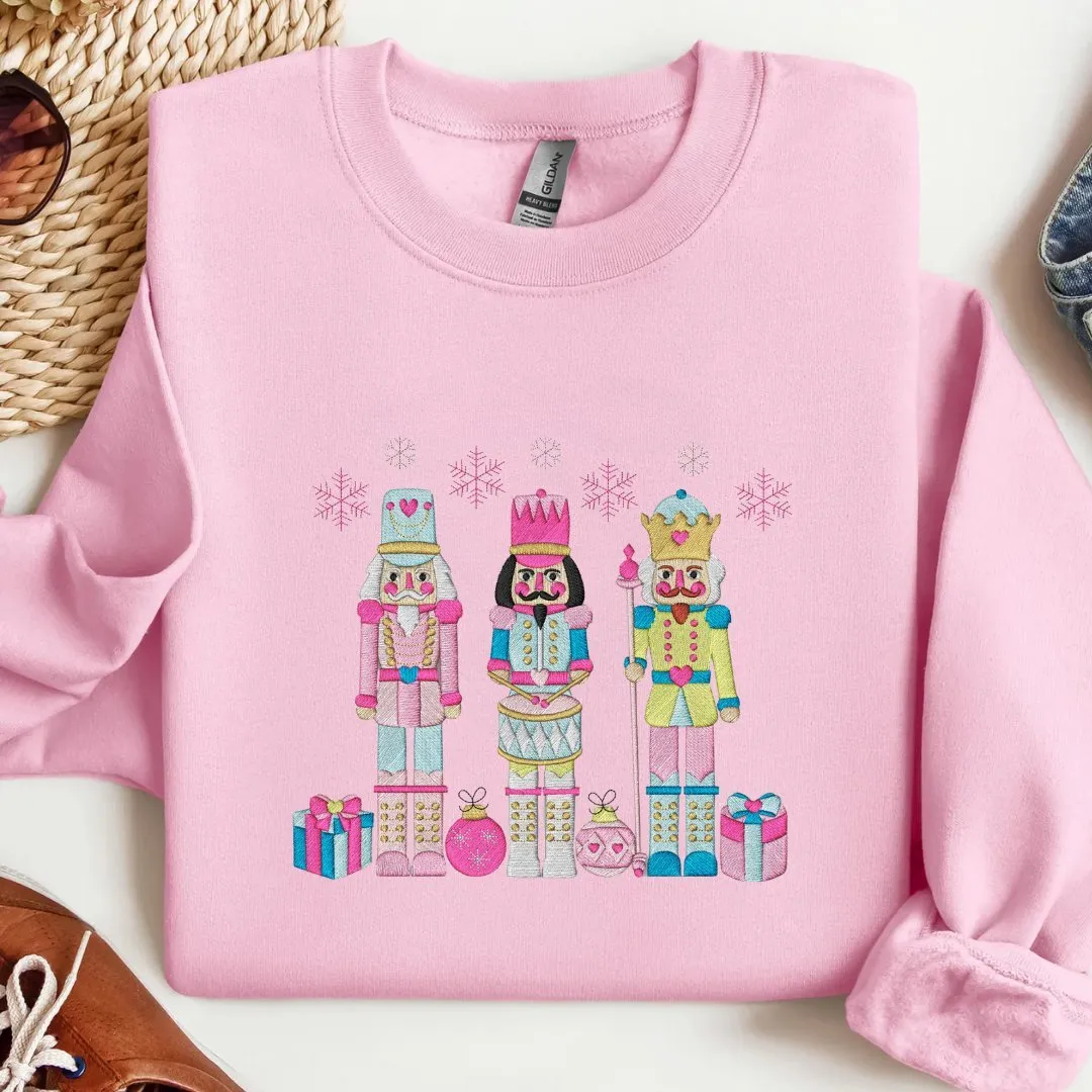 Festive Trio Embroidered Nutcracker Christmas Sweatshirt