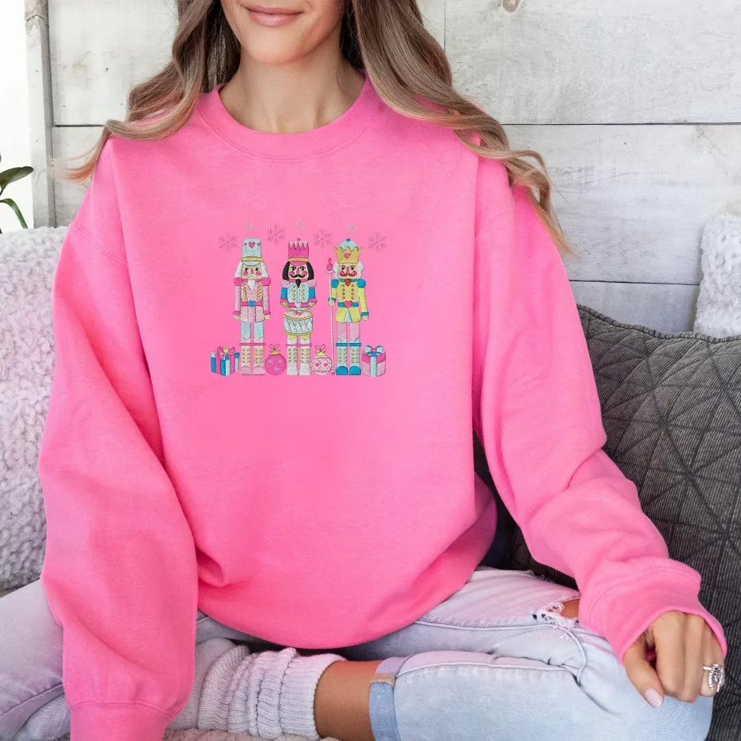 Festive Trio Embroidered Nutcracker Christmas Sweatshirt