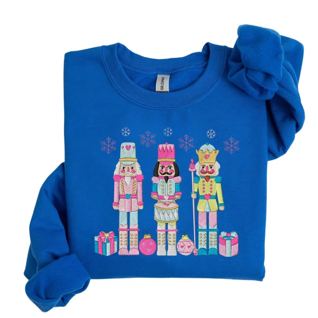 Festive Trio Embroidered Nutcracker Christmas Sweatshirt