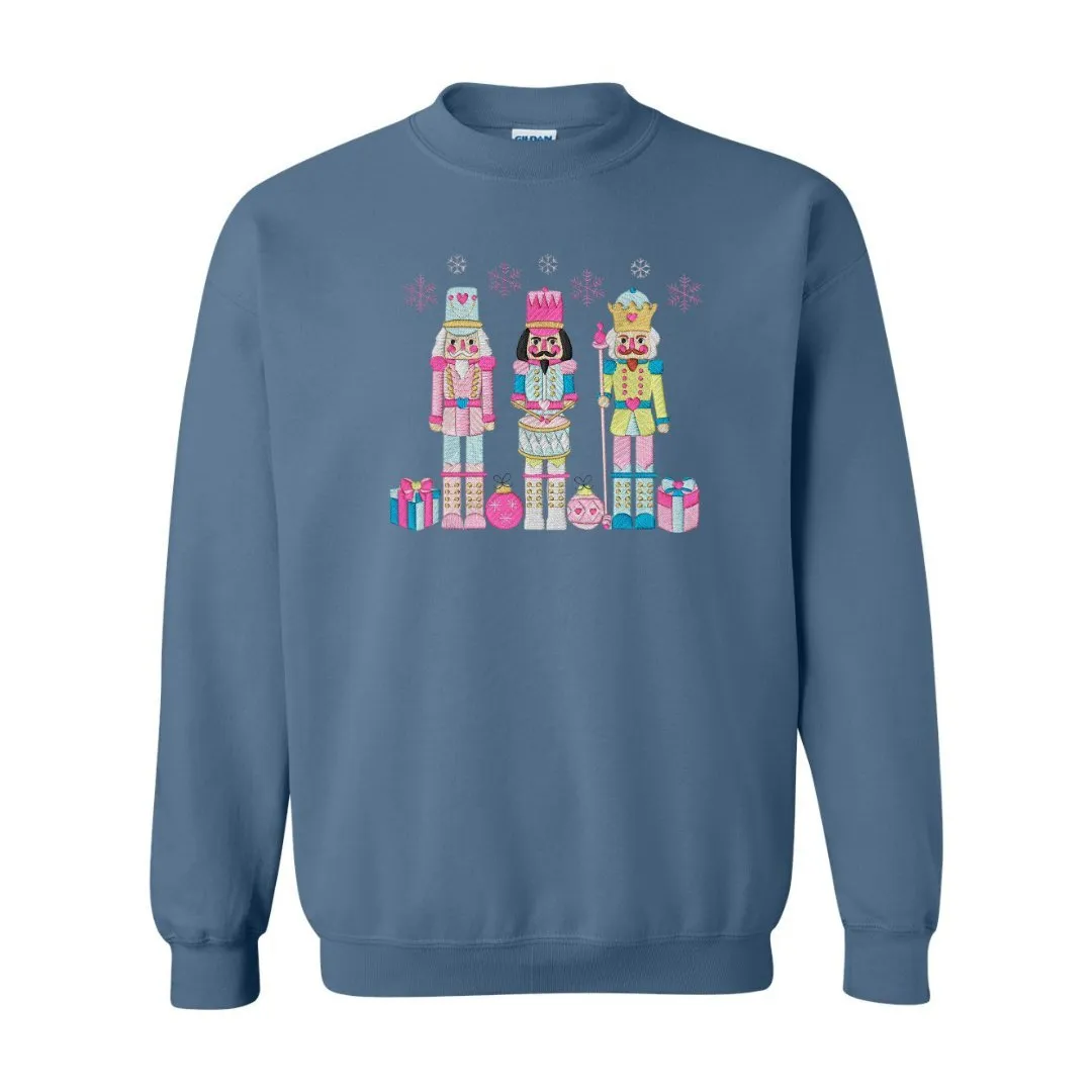 Festive Trio Embroidered Nutcracker Christmas Sweatshirt