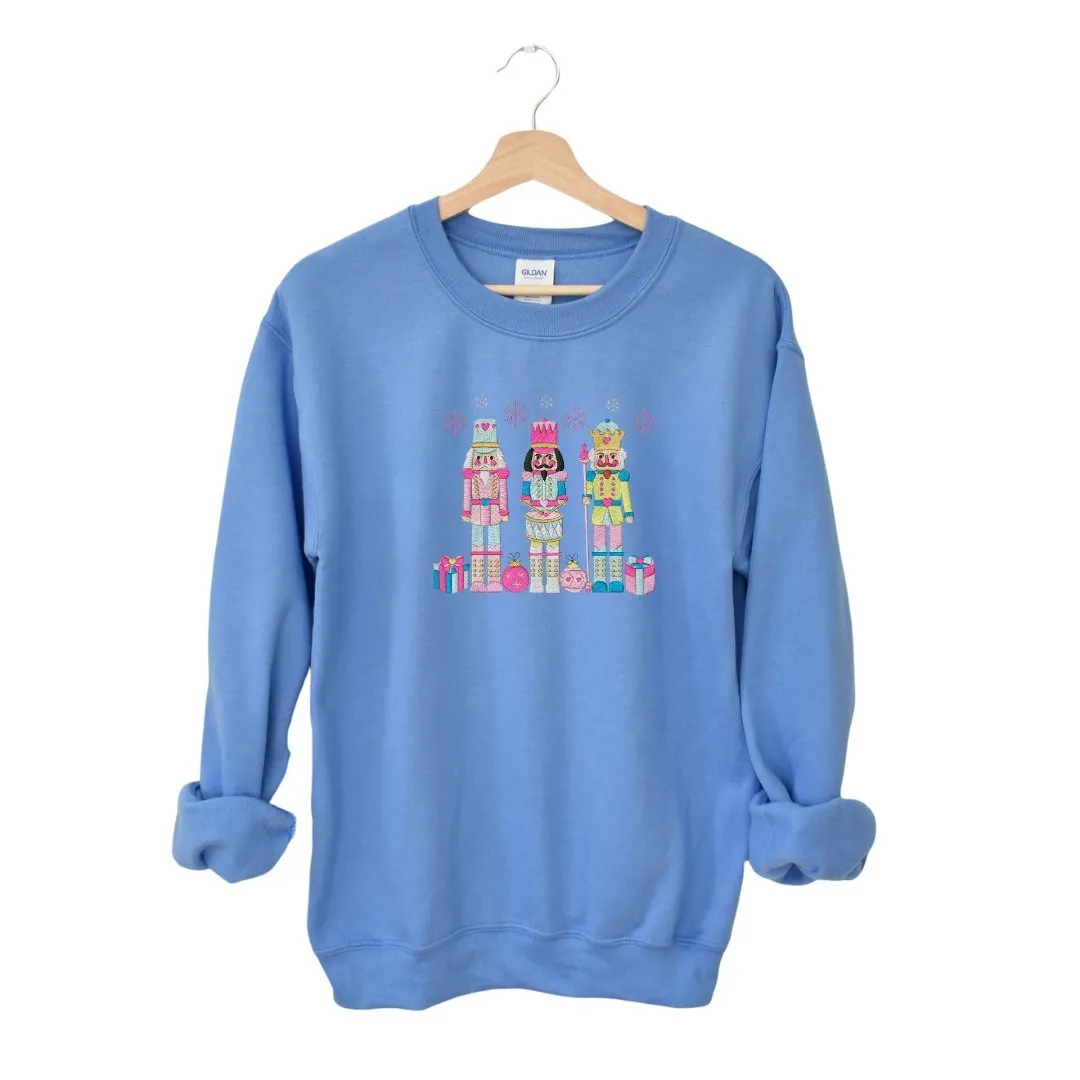 Festive Trio Embroidered Nutcracker Christmas Sweatshirt