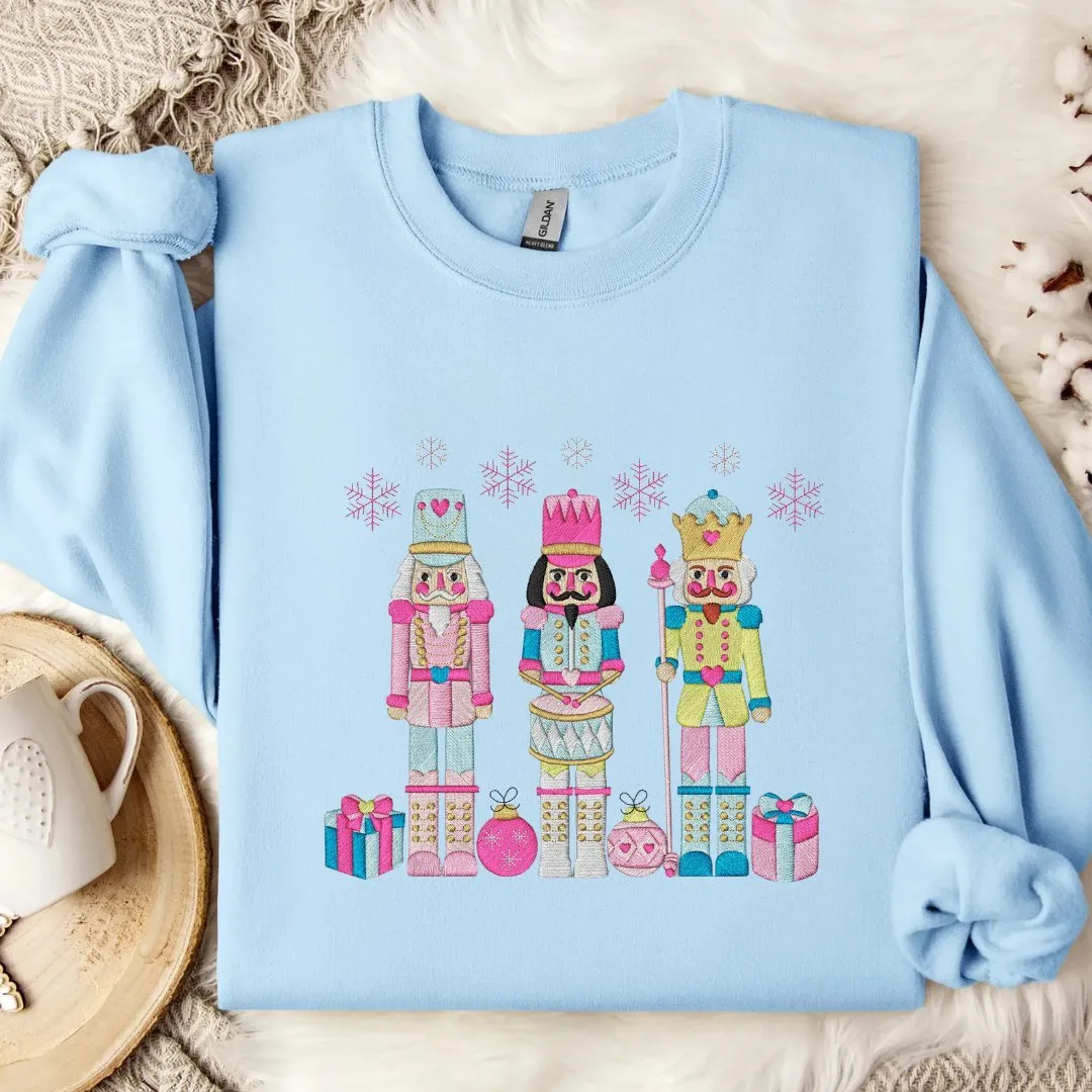 Festive Trio Embroidered Nutcracker Christmas Sweatshirt