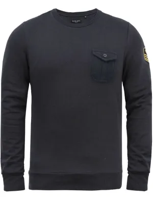 Fiction Crew Neck Military Sweatshirt with Aviator Badge in Navy