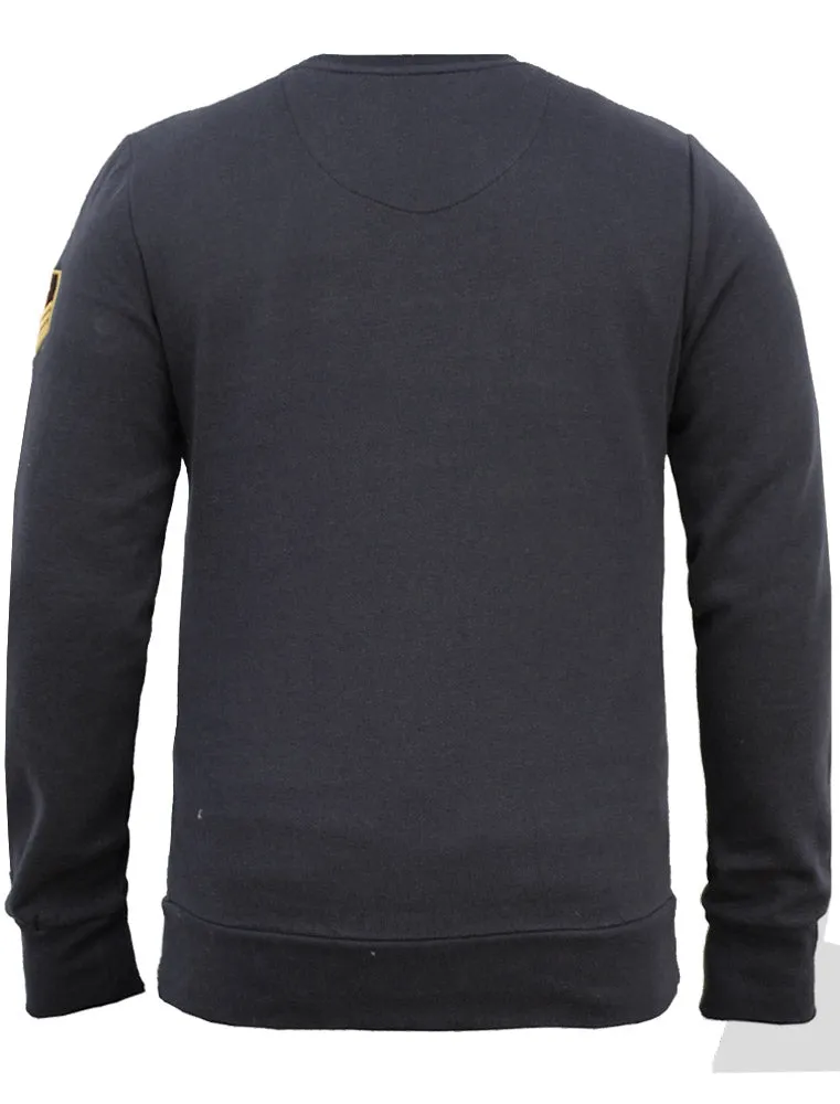 Fiction Crew Neck Military Sweatshirt with Aviator Badge in Navy