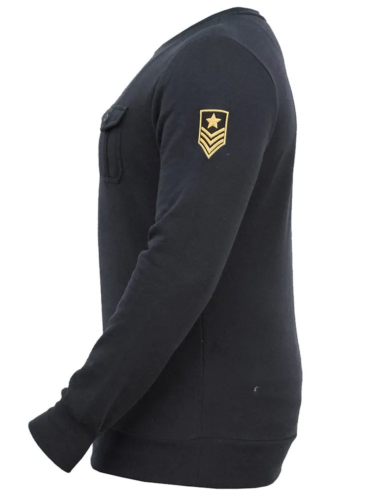 Fiction Crew Neck Military Sweatshirt with Aviator Badge in Navy