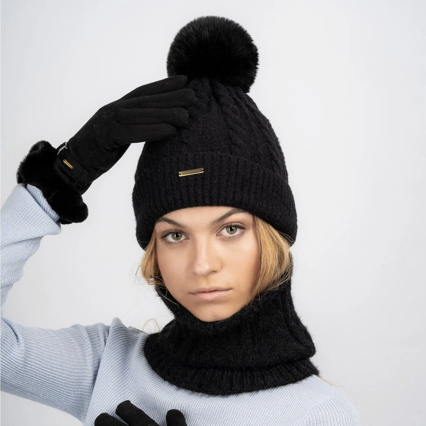 Fifi Fleece Lined Beanie & Snood Set - Black