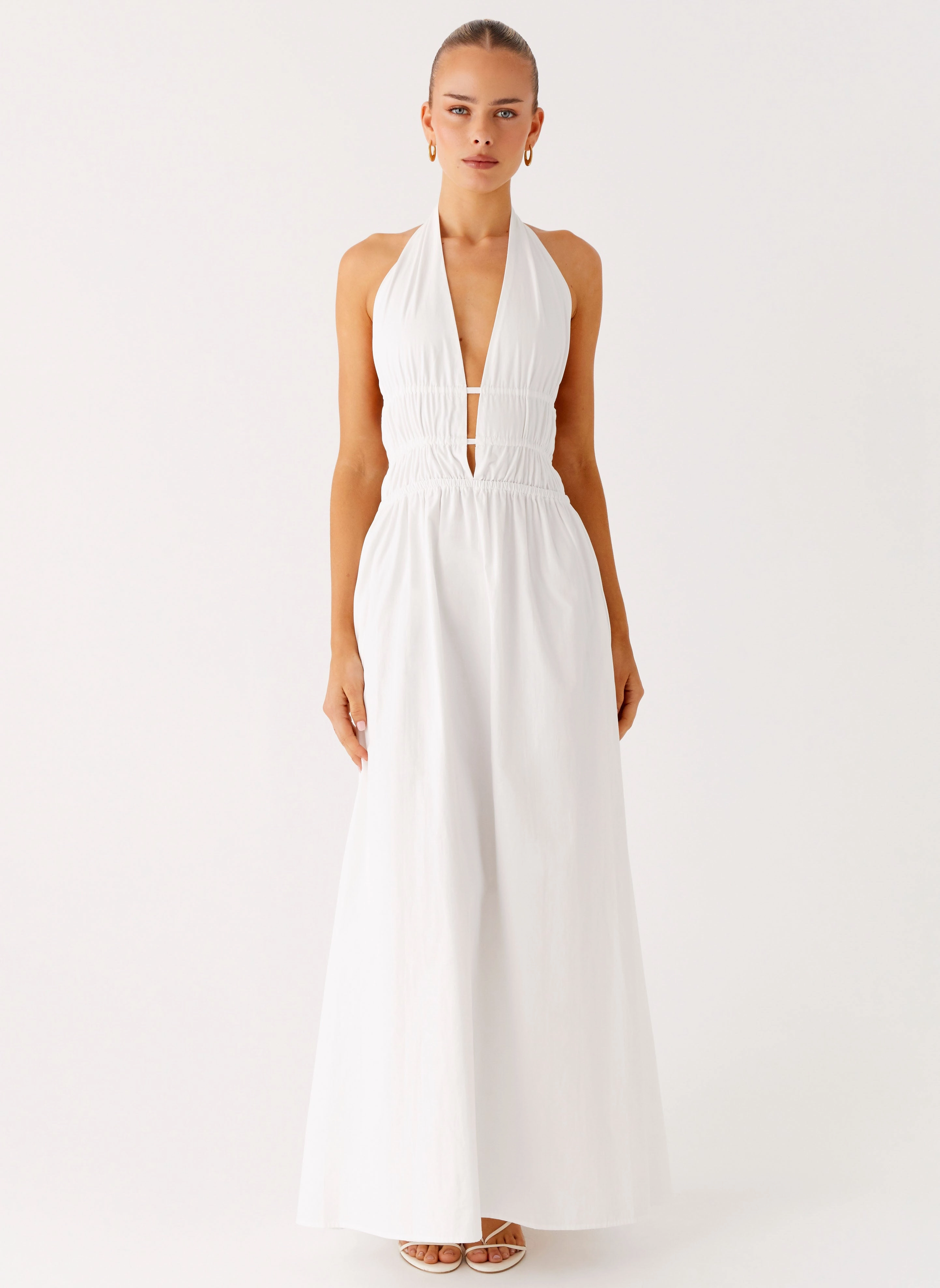 Boho Mood Figaro Halter Maxi Dress - White